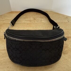 Coach Vintage Black Signature C Jacquard Canvas Leather Fanny Pack Belt Bag 4247